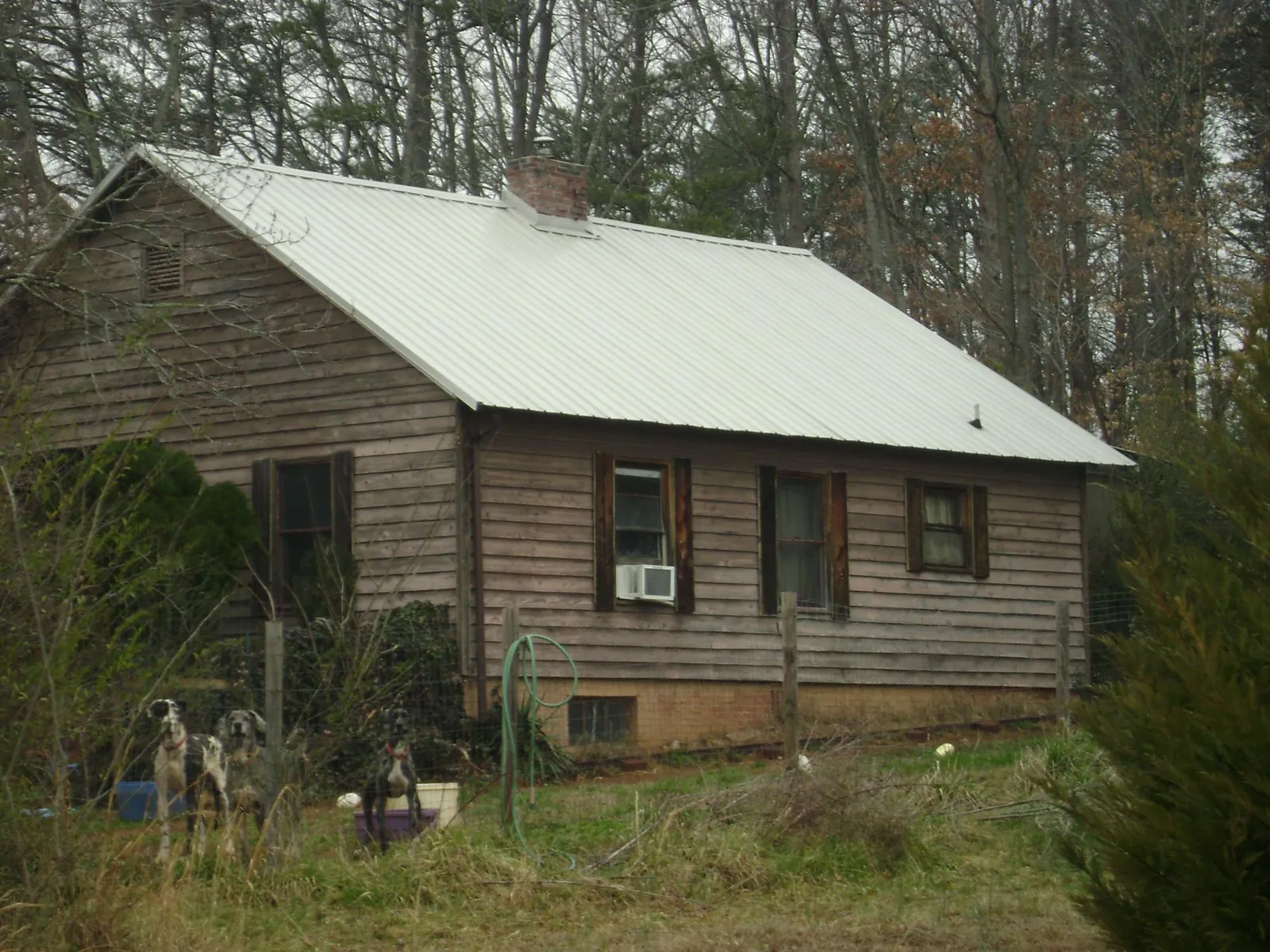 White metal roof on an old wood sided farmhouse, from a Asphalt Shingle Roof Repair job in Goodrich